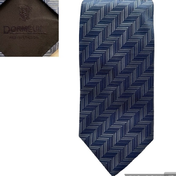 Dormeuil Geometric Repp Blue Tie 100% Silk Handmade in Italy Wide 58” x 4” - Picture 1 of 12